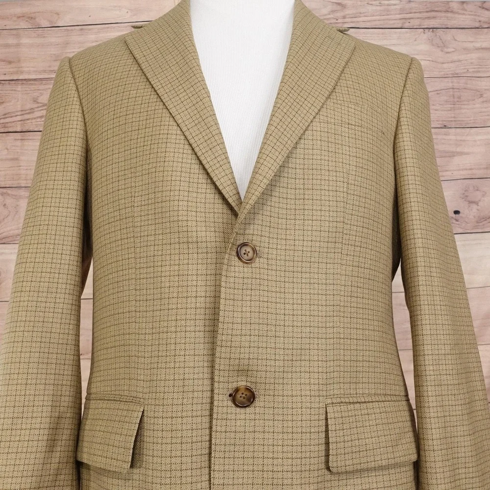 Nautica Blazer Mens 38R Beige Check Lambswool Tweed Sport Coat Jacket Notch